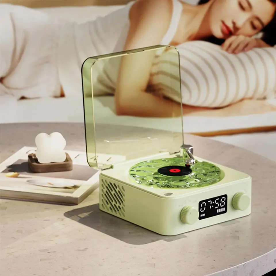 Giradischi The Waves Con Luce RGB E Suoni Della Natura – Altoparlante Bluetooth Vintage (Bianco)