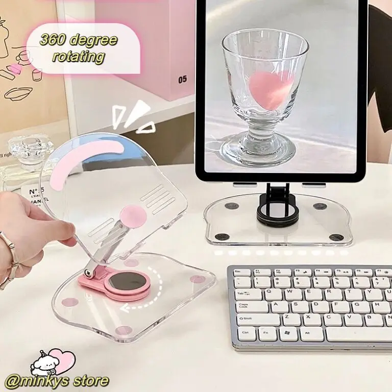 MINKYS 가와이 접이식 휴대용 360 도 회전 스탠드 거치대, 조절식 휴대폰 스탠드, 거치대 태블릿 PC 거치대