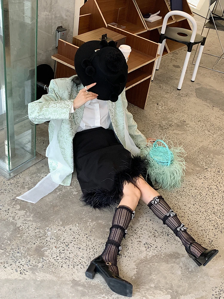 Fashion Design Thin Mesh Lace Bow Foot Sock Bunching Cute Mid-Calf Length Black Students' Socks Lolita Sexy Women Stockings