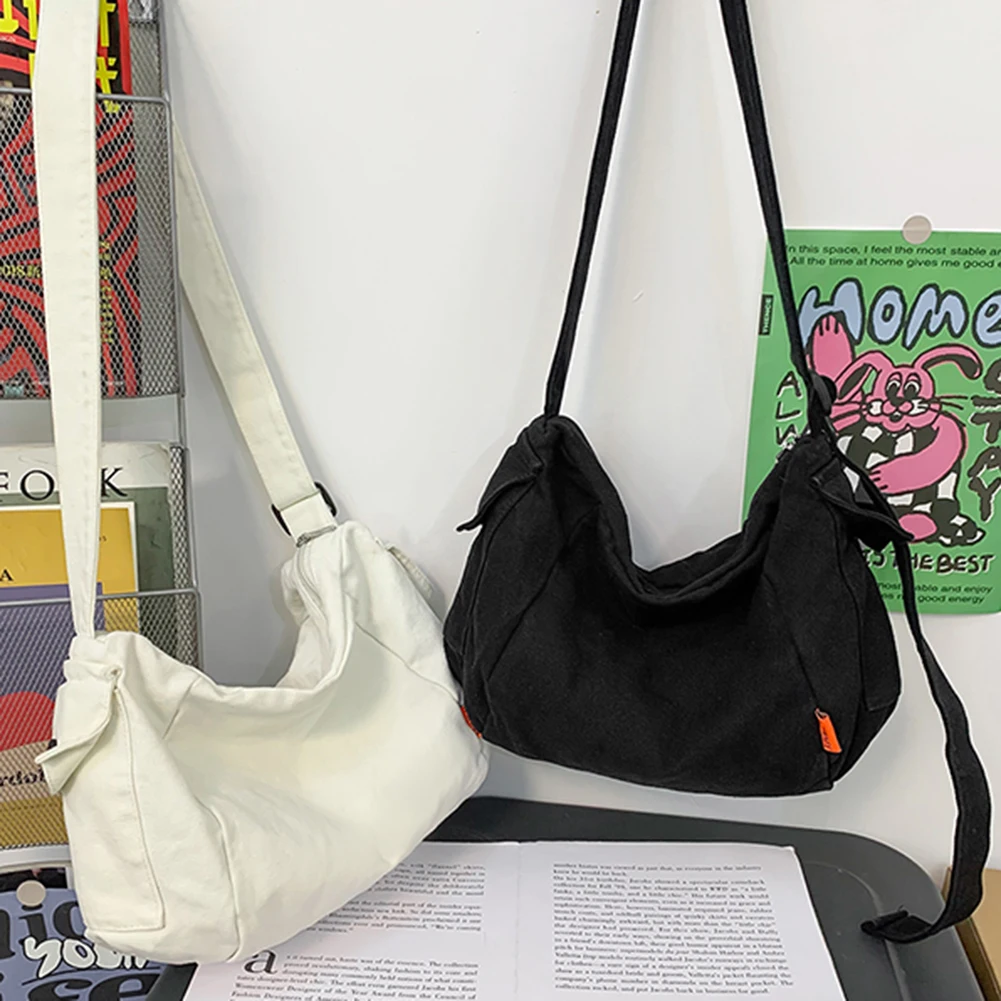 Students Canvas Y2K Shoulder Bag Vintage Ladies Handbags Black