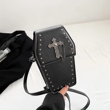 Bolsa Gótica Punk Retro em Couro PU para Mulheres e Adolescentes