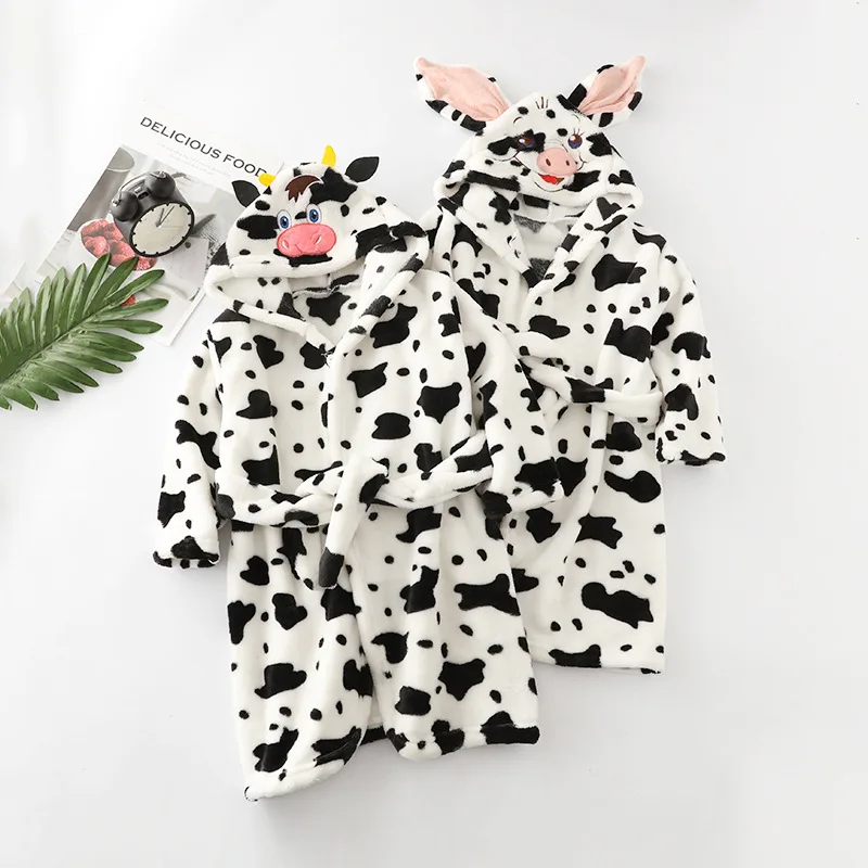Kids Colar Fleece Panda Hooded Bathrobe Children's Dressing Gown Bath Robe Cartoon Animal Sleepwear For Girls Boys Pyjamas