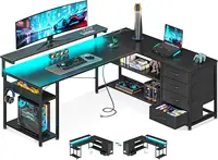 61" L Shaped Desk with Drawer, Computer Desk with Power Outlets & LED Lights, Reversible Corner Gaming Desk for Home Office 2