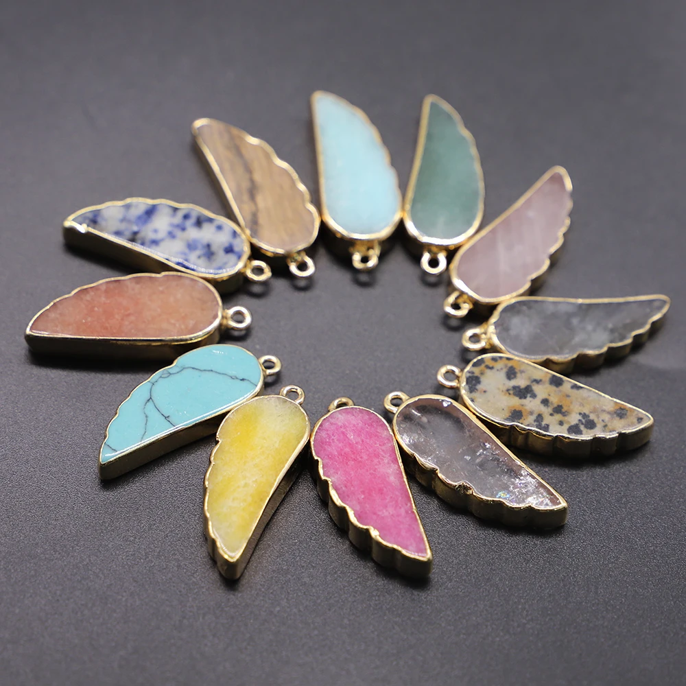 New Natural Stone Angel Wings Feathers Healing Crystals Pendants Charms Necklace for Women Men Jewelry Making 10Pcs Mixed Lot