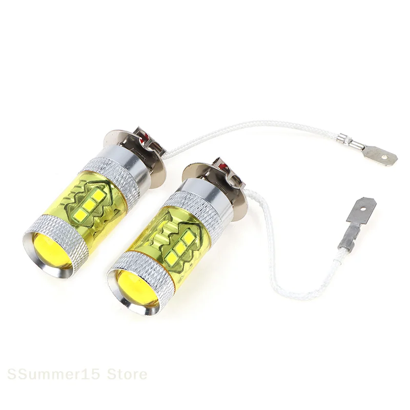 【R】2개 LED 안개등 12-24V H3 80W 16 SMD LED 자동차 안개등 노란색 고출력