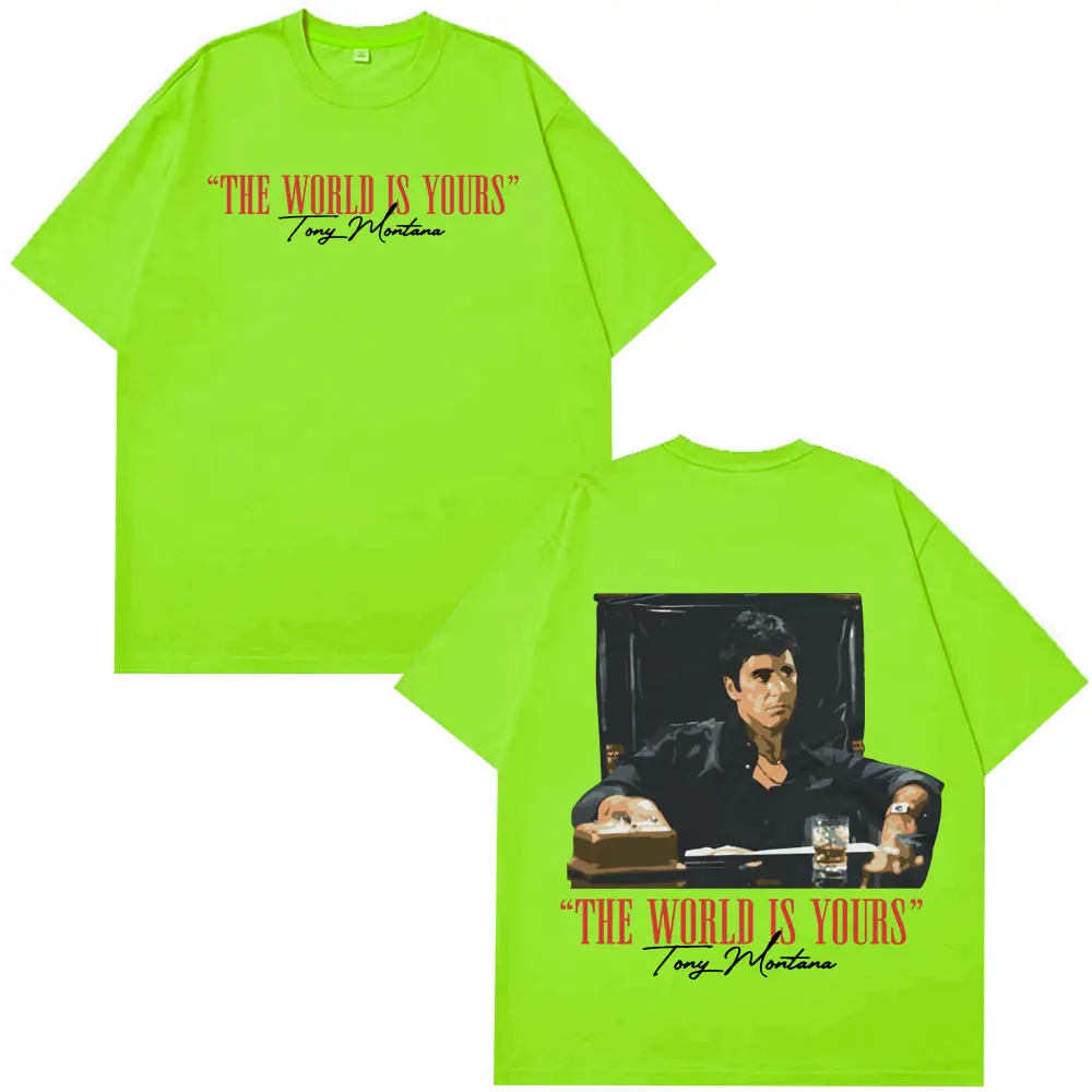 스카페이스 '세상은 너의 것' 토니 몬타나 알 파치노 빈티지 오버사이즈 힙합 티셔츠 남녀 공용 클래식 영화 상품