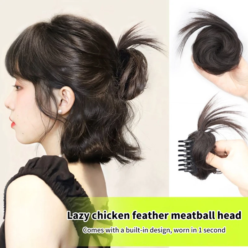 Synthetic Hair Bun Curly Wig Gripping Clip Meatball Head Elastic Ponytail Hair Extensions Scrunchy False Pieces For Women