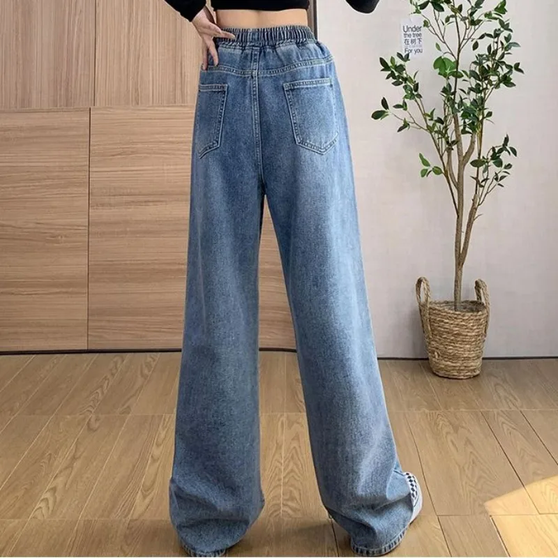 2023 New Women Denim Pants Loose Tight High Waist Straight Cylinder Wide Legs Student Oversized Jeans 80 To 200 Pounds Can Wear