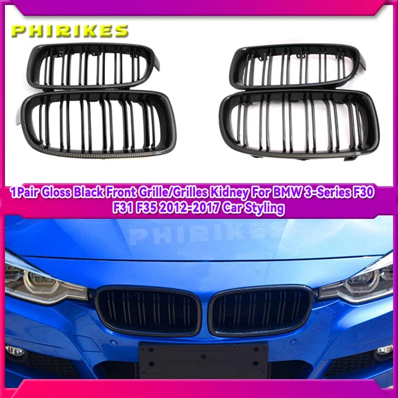 

1Pair Gloss Black Front Grille/Grilles Kidney For BMW 3-Series F30 F31 F35 2012-2017 Car Styling