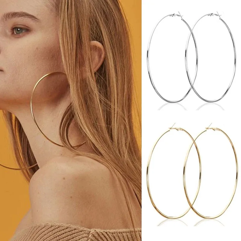 2pcs 30-100mm Hoop Earrings for Women Men Stainless Steel Fashion Jewelry Nightclub DJ Gift