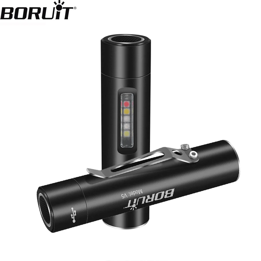 

BORUiT V5 EDC Flashlight 4 Colors 12 Light Modes Flashlight TYPE-C Rechargeable Torch With Magnet Purple Light Camping Lantern