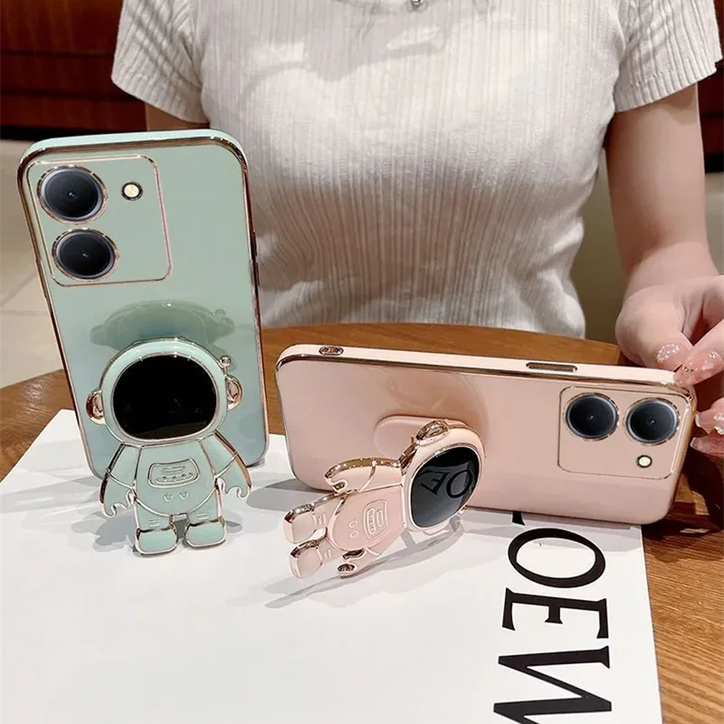 Astronaut Case For VIVO Y36 5G 2023 Electroplating Soft Silicone Phone Case  For VIVO Y 36 Y27 Cute Bracket Back Cover Funda - AliExpress