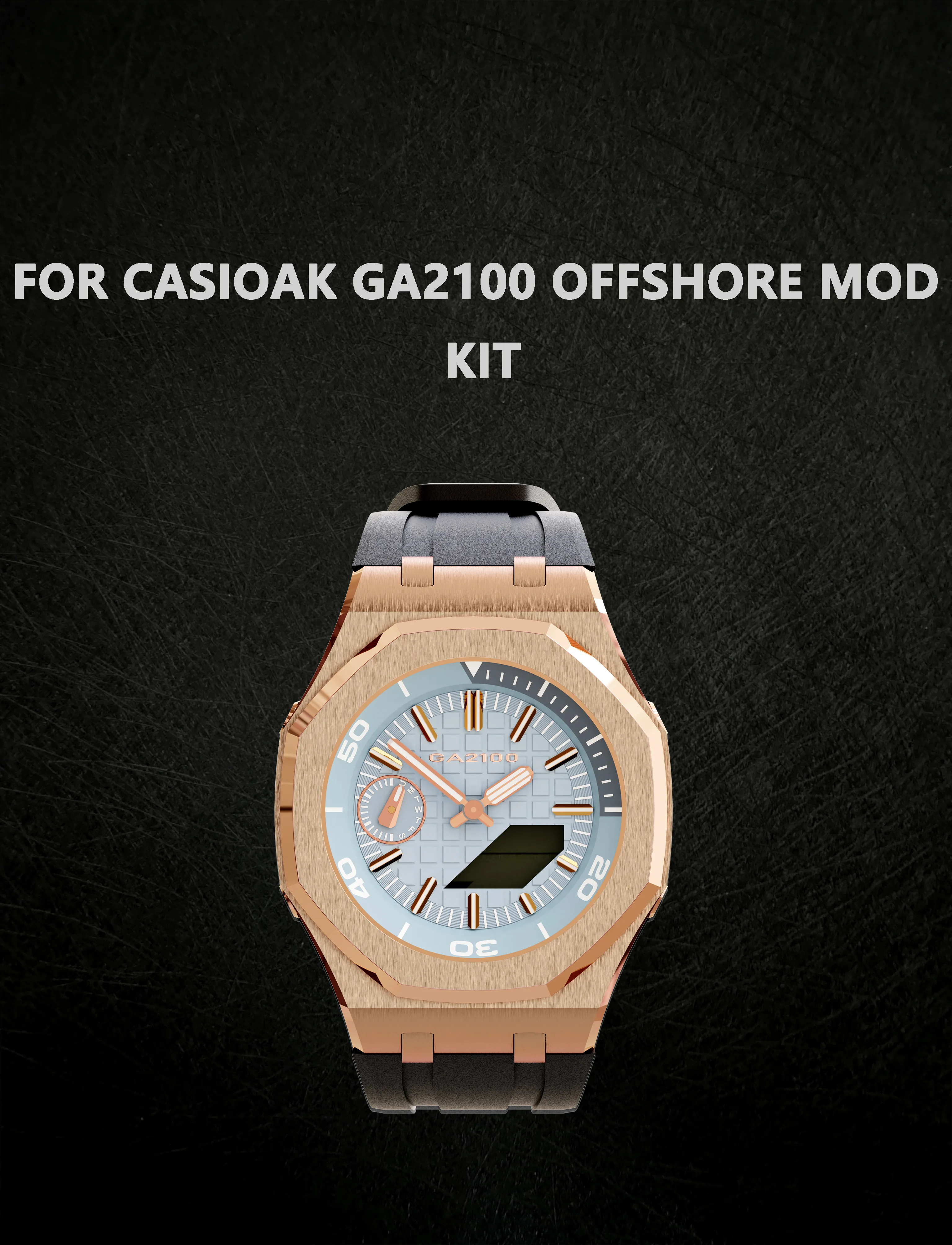 

Offshore Rosegold version For Ga2100 Gab2100 Casioak Modification 316L Stainless Steel Bezel Case With Fluororubber Strap kit