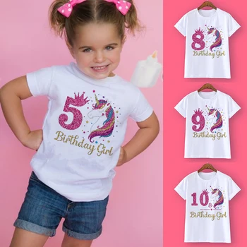 유니콘 생일 셔츠 1-12 생일 티셔츠, 와일드 티, 소녀 파티 티셔츠, 유니콘 테마 의류, 어린이 선물 패션 상의