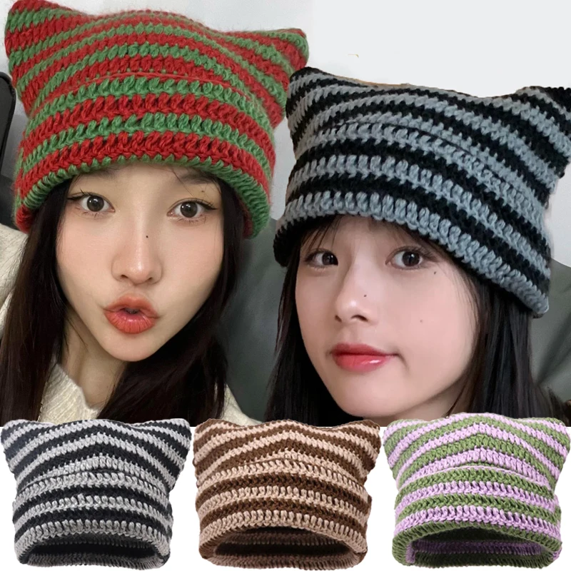 Y2K Gothic Knitted Beanie Bonnet Womens Casual Winter Warmth Hat