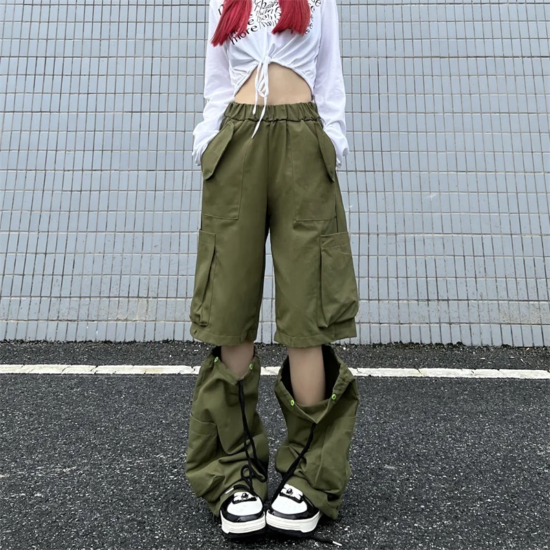 

Lady Pocket Detachable Leg Warmer Pockets Wide Leg Pant Women Harajuku Long Cargo Pants 2022 Autumn Empire Elastic Waist Trouser
