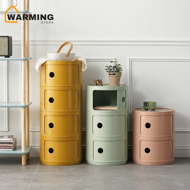 Warming Nordic Ins Circular Bedside Table nightstands set plastic storage cabinet Modern Minimalist Plastic Multi-layer Small Edge Cabinet Living Room Storage Cabinet