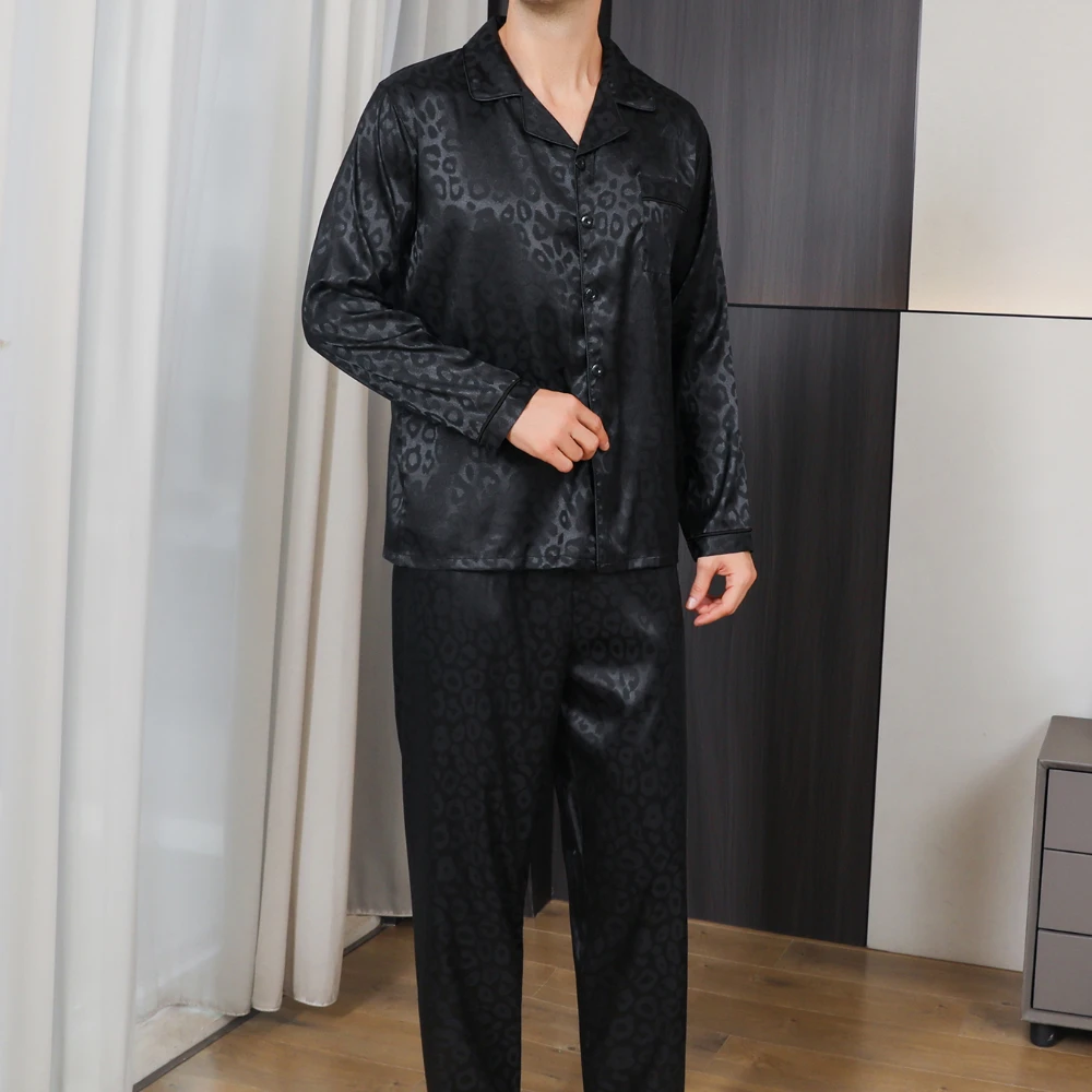 Men's pajamas long sleeves summer ice beautiful home clothes men's spring and autumn casual thin cardigan can wear out two suits