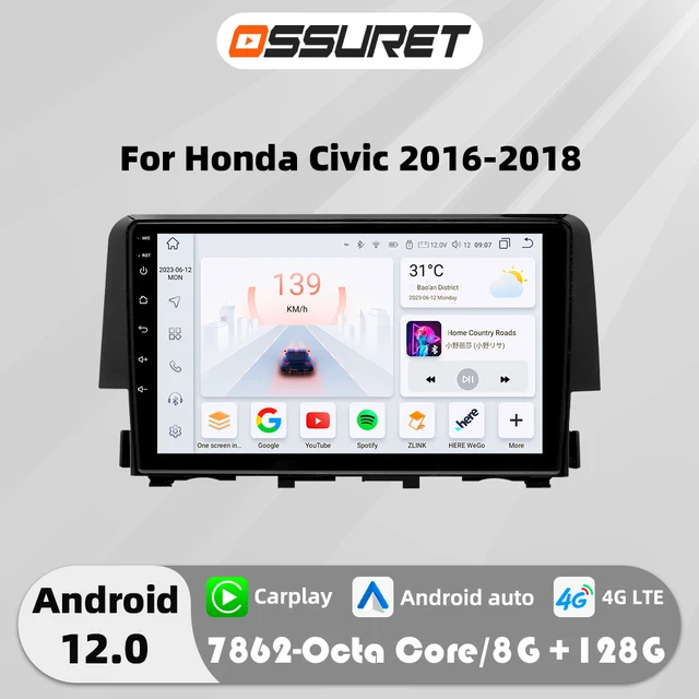 9"Android Auto Car intelligent systems radio For Honda Civic 2016-2021 multimedia 4G Carplay video player GPS Stereo 2DIN Screen