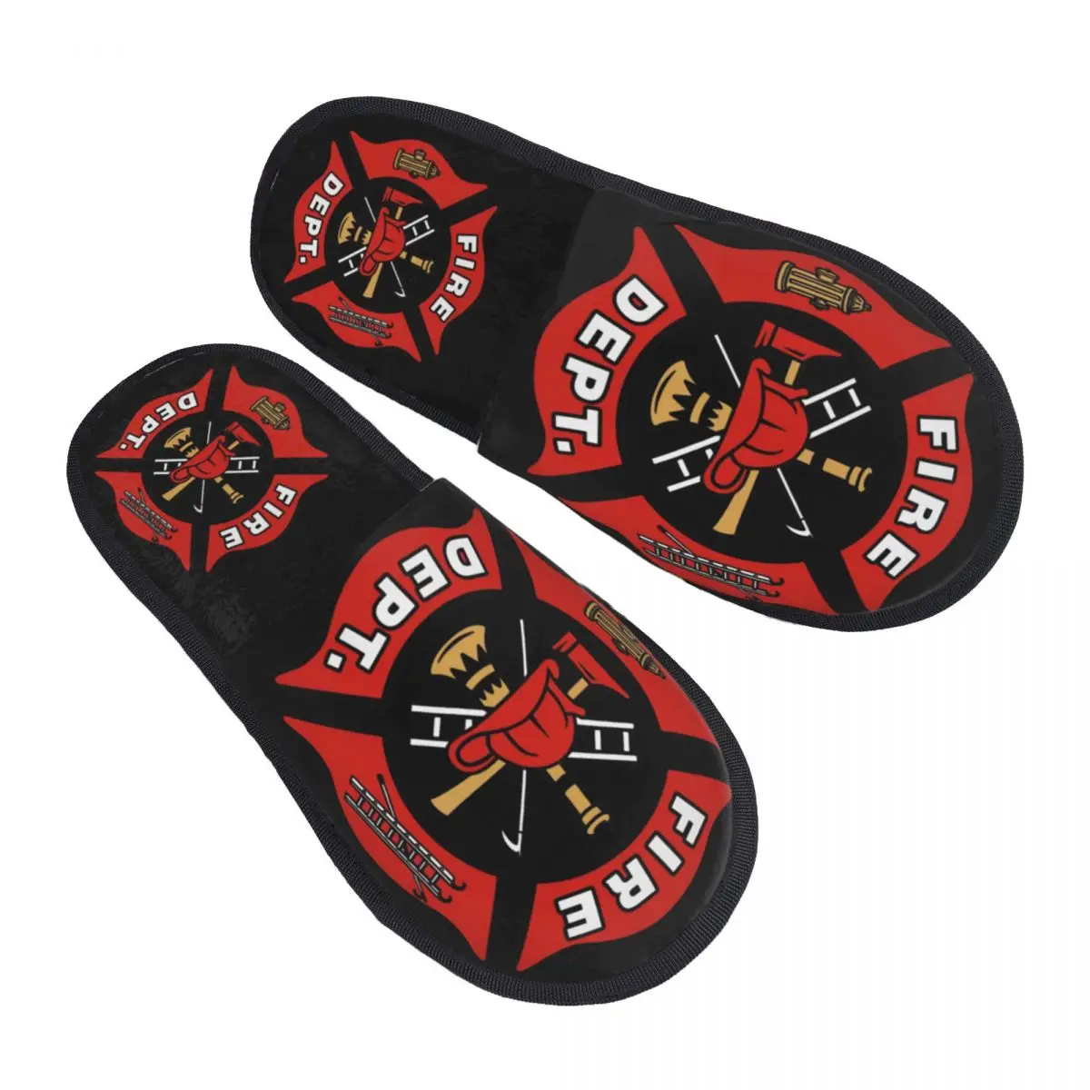

Red Fire Department Badge firefighter Men Women Furry slippers,Warm pantoufle homme Home slippers