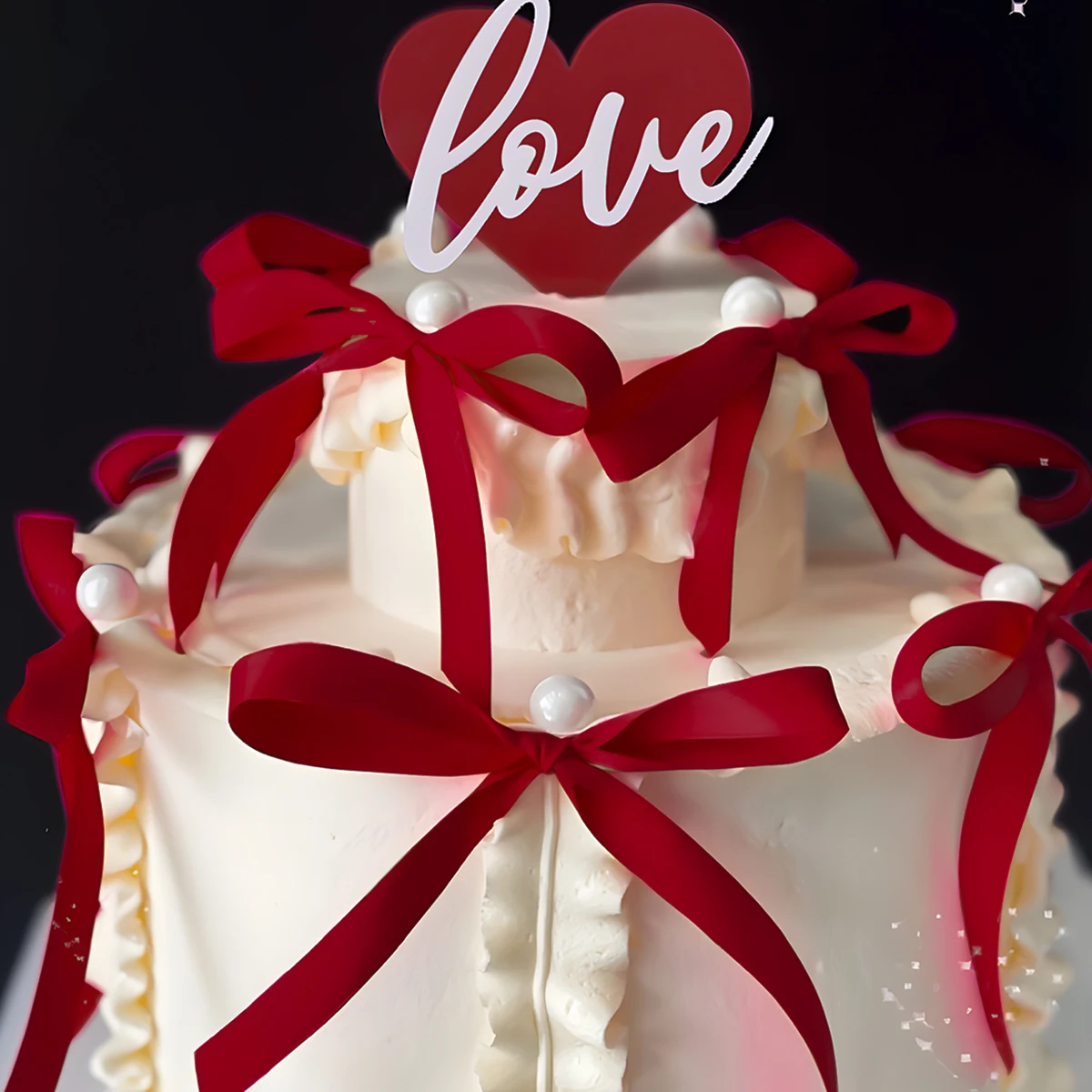 Tortenaufsatz mit Schleife und Schleife „Happy Birthday“-Schild, Kokette-Motto-Party, schwarzer Vintage-Kuchenaufsatz für Herzkuchen, Vintage-Kuchen – Detail 13