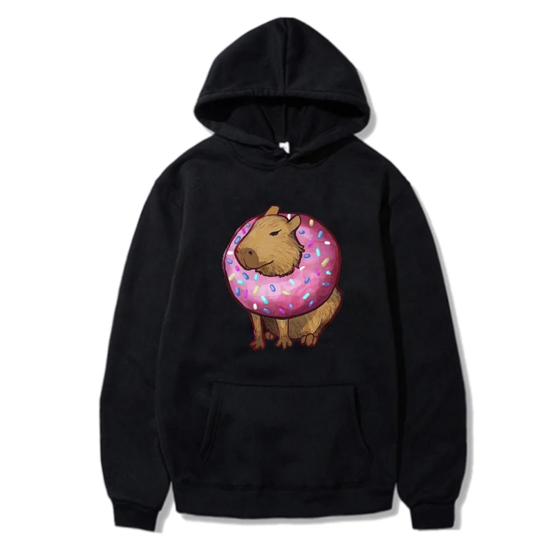 

Capybara Donut Print Hoodies Cute Cartoon Graphic Unisex Sweatshirt Streetwear Aesthetic Pattern Autumn Casual Women Men Hoody