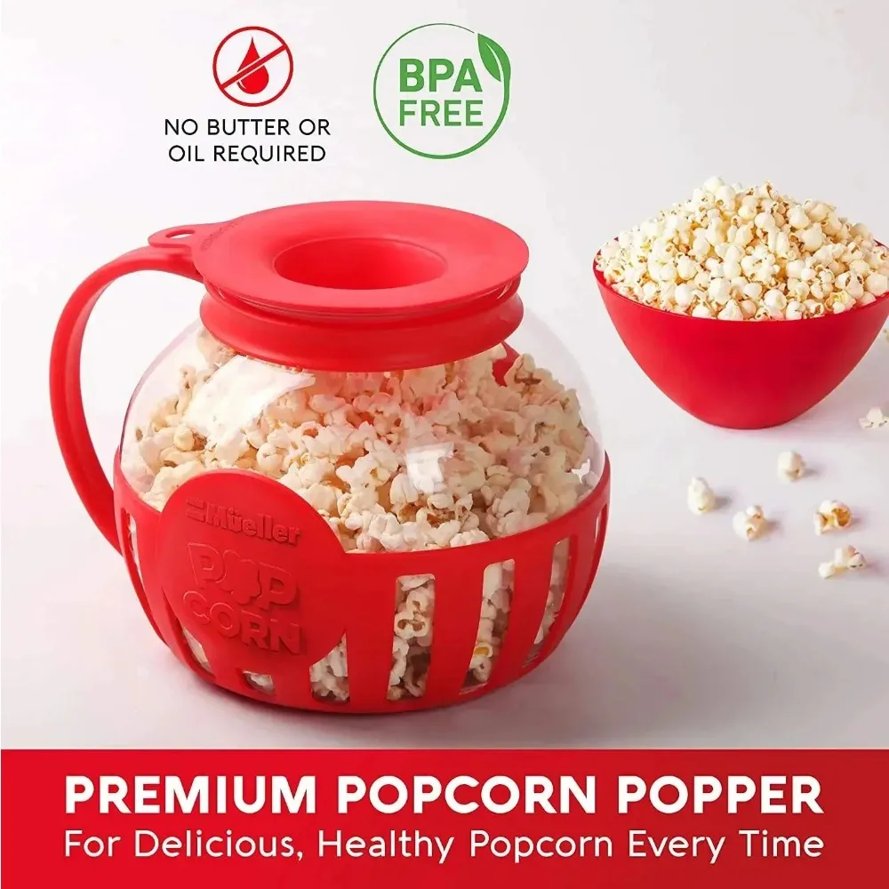 Microwave Popcorn Maker Microwave Popcorn Popper Bucket Mini Machine Safe Borosilicate Glass 3-in-1 Silicone Lid