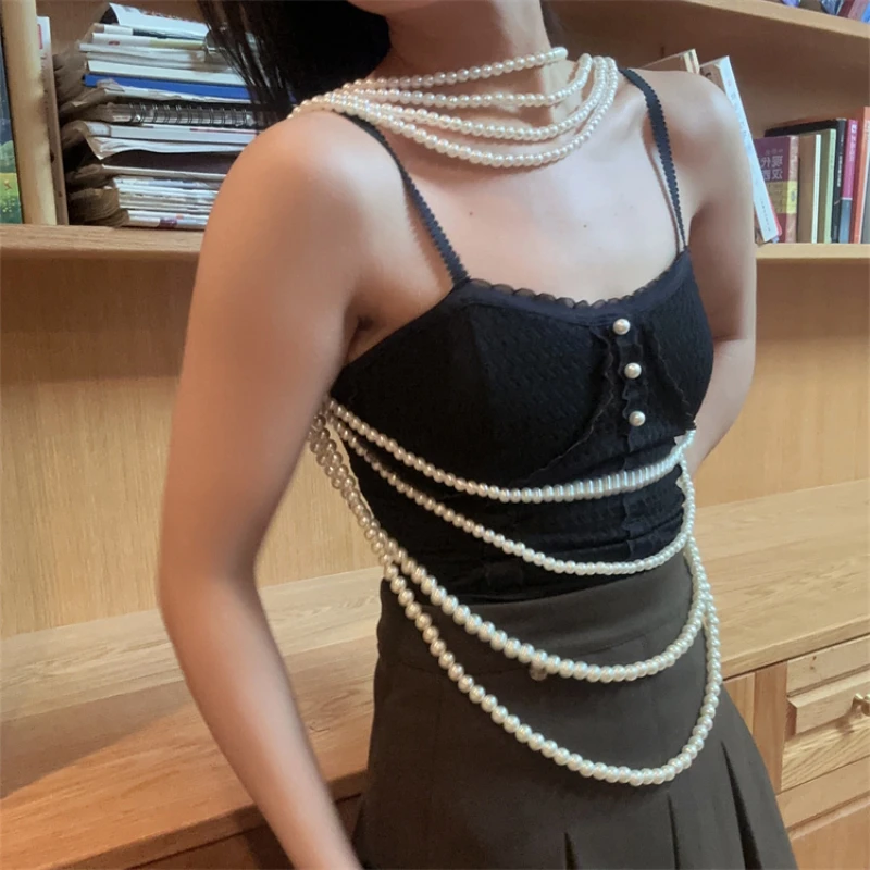

Necklace Simple Pearl Multi-Layer Long Winding Wedding Photography Body Chains Clothing Shawl Fashion Multiple Wearing Methods