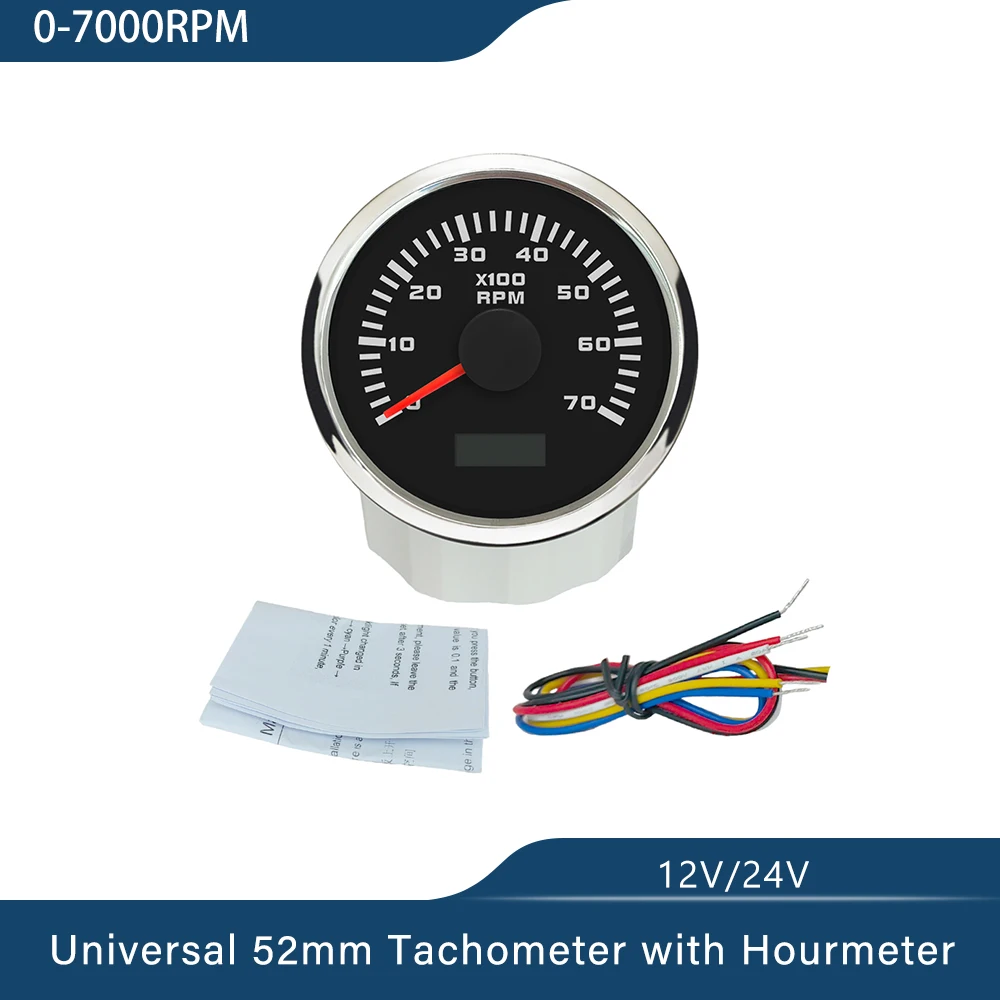 New Universal 52mm Tachometer RPM Meter 3000 RPM 4000 RPM 6000 RPM 7000 RPM 8000 RPM with Red Backlight 9-30V for Car Boat Yacht