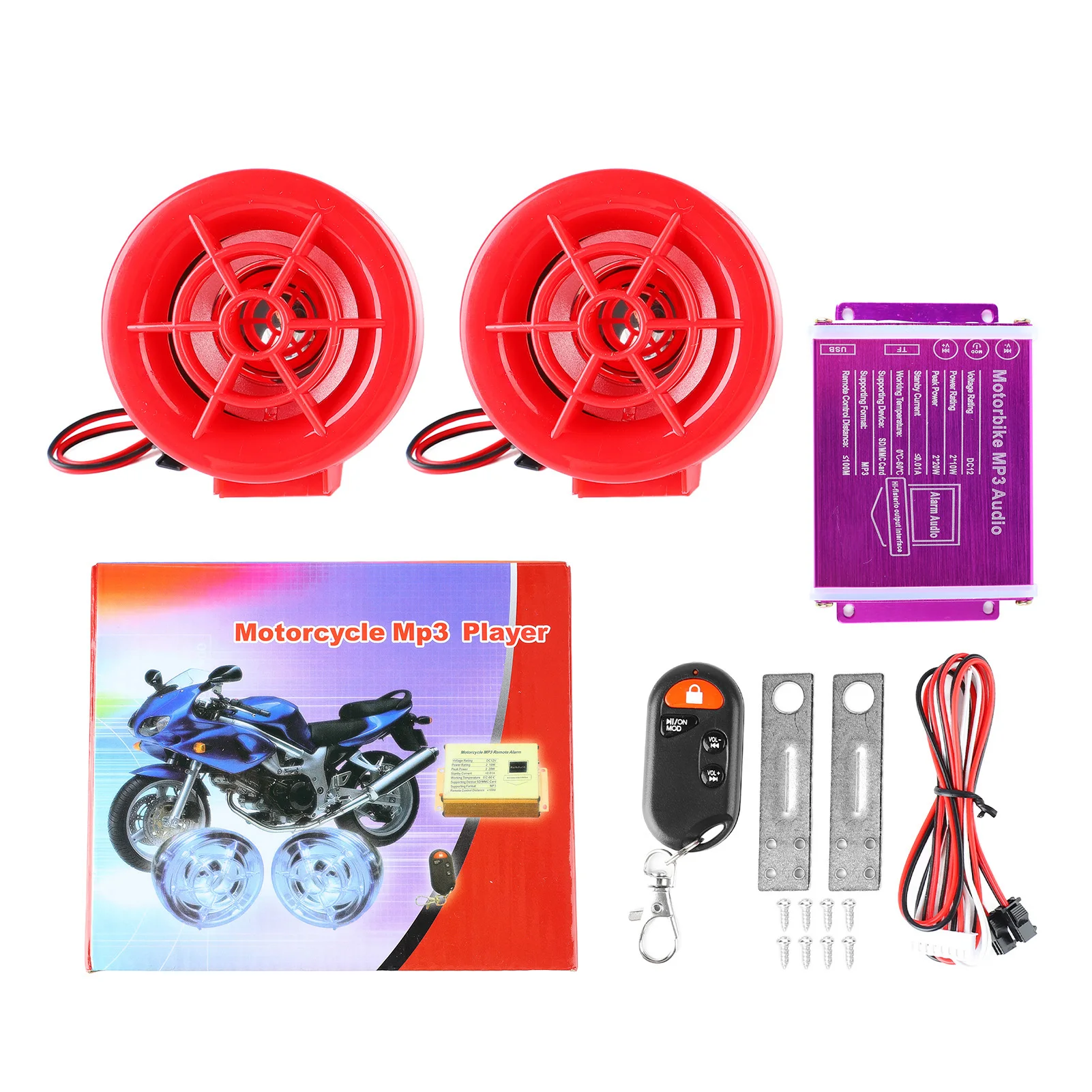 Motorcycle Speaker Alarm Sound Radio MP3 Player Anti Theft Waterproof FM Radio Usb Speaker Amplifier System
