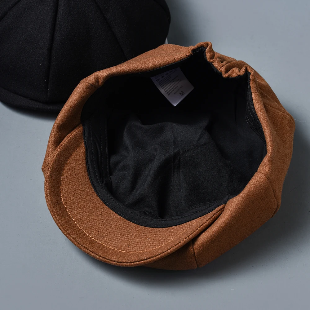 Wolle 8 panels Schwarz Kamel Zeitungsjunge Mütze Für Männer Frühling Herbst Klassische Achteckigen Hut Flache Kappen Frauen Baskenmütze Hut Dropshipping NZ252 – Detail 7