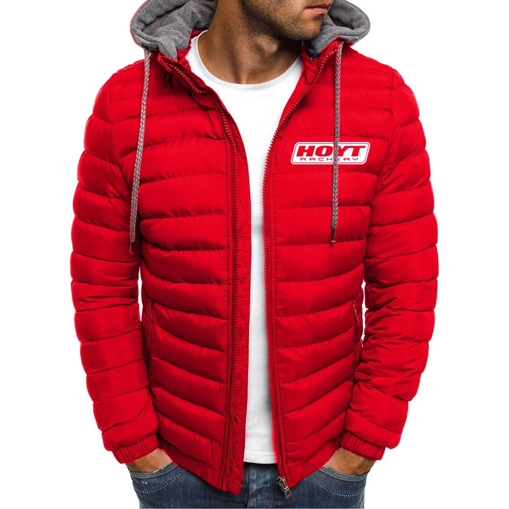 New men's Huo Yite archery winter cotton-padded jacket hooded thickened seven-color cotton-padded jacket solid color hooded long