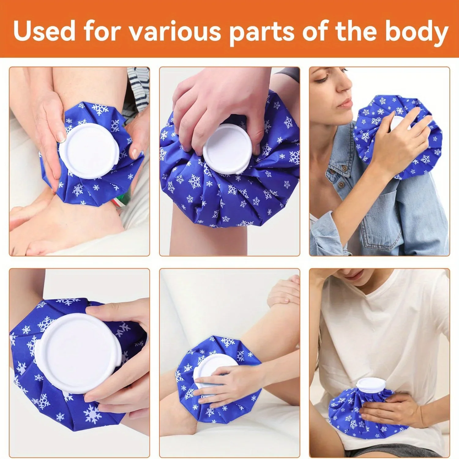 4-Pack Reusable Ice Bags for Hot & Cold with Elastic Support Strap-Universal Fit Knee, Ankle, Includes 3 Sizes (6", 9", 11")
