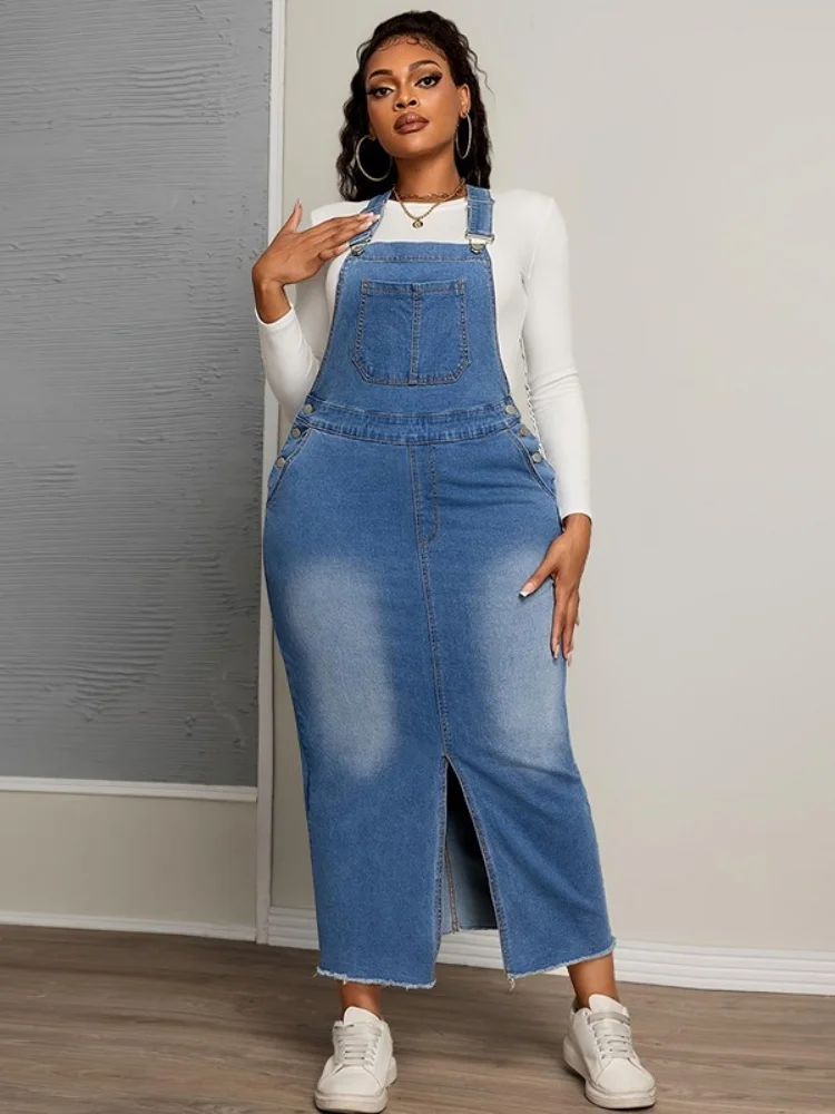 Wmstar Plus Size Denim Dress A New Casual Versatile Denim Strappy Dresses for Slimming Summer Woman 2025 Elegant Luxury Skirts
