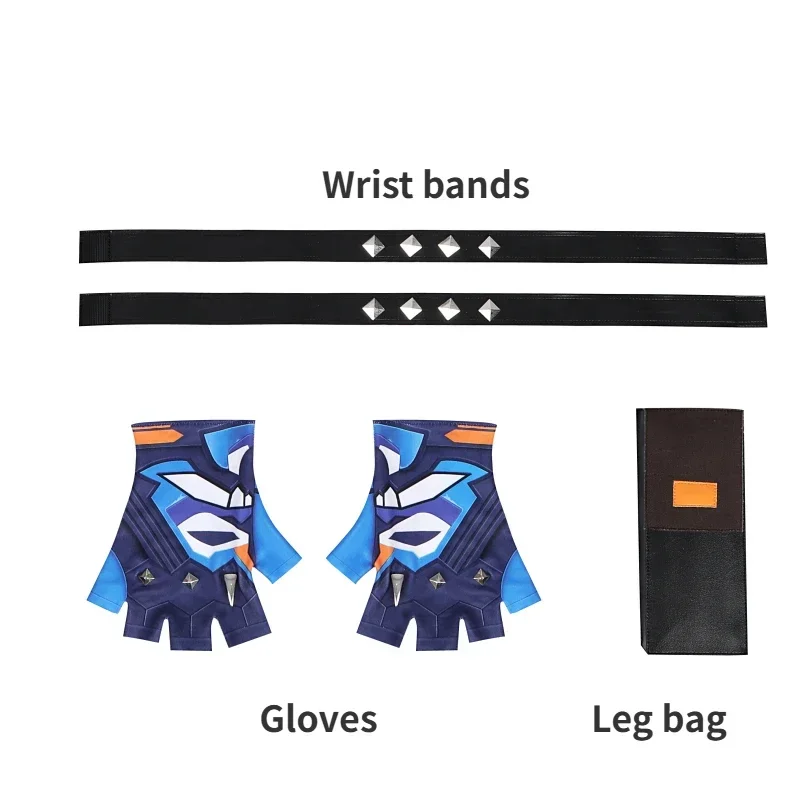 thumbnail image 1 of Disfraz de Cosplay de Yoru del juego Valorant, abrigo de cuero azul, pantalones, accesorios, conjunto completo y artículos individuales se venden en tamaño personalizado, 1 of 5