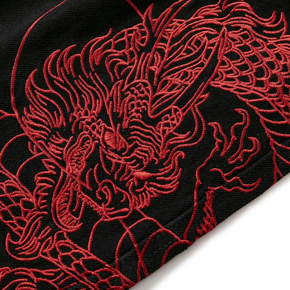Dragon Embroidery Baggy Jeans Men Streetwear Hip Hop Black Loose Denim Pants 6