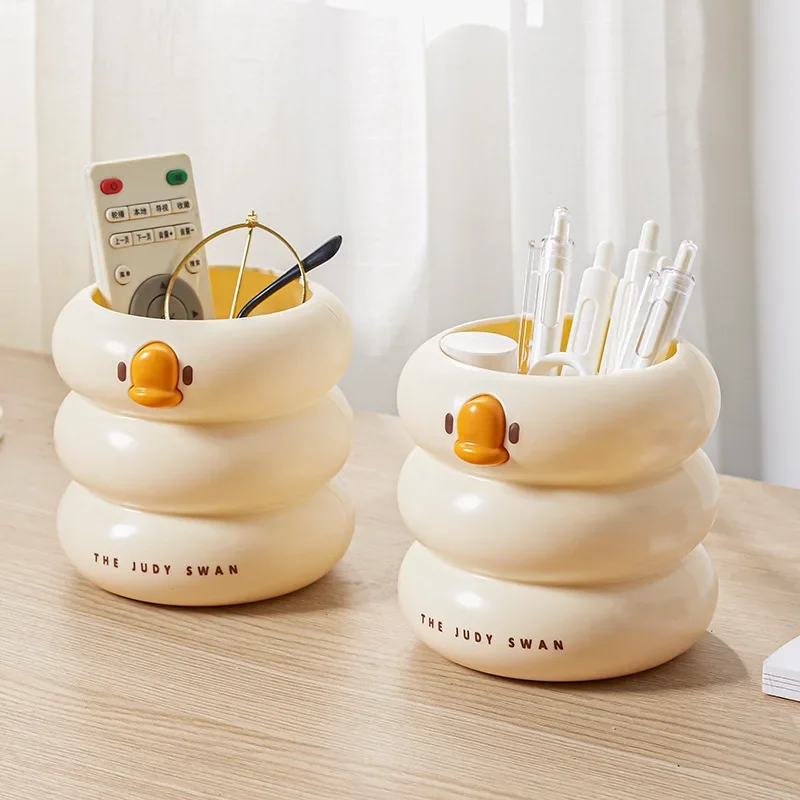 Pen Holder Pen And Brush Holder Desk Organizer Pencil Case Cute Cartoon Round Pencil Holder Office Desk Pen Pot Cup Case Container Organiser Durable Pencil Case