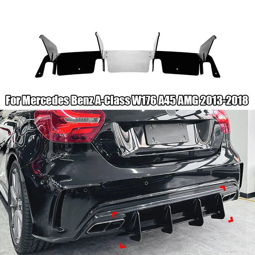 

Блеск для заднего бампера Mercedes Benz A-Class W176 A45 AMG 2013-2018, диффузор, задние боковые разветвители, спойлер, защита для губ