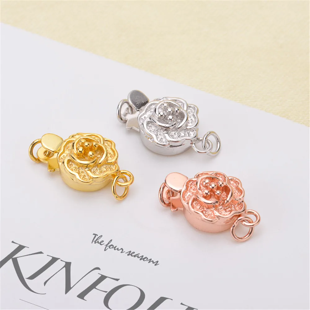 

S925 Sterling silver Rose insert buckle handmade DIY crystal pearl necklace connection end buckle jewelry accessories