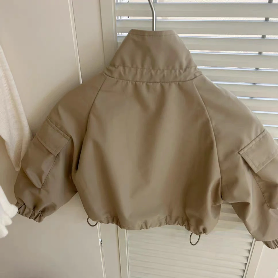 여아 용수철 카키 코트, 스탠드 칼라 충전 의류, 아동용 재킷, 커피 가디건, 새로운 스타일, 여아 패션