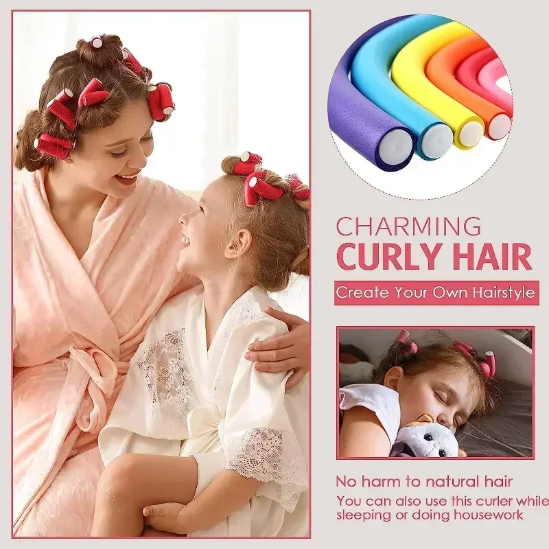 Heatless Hair Curler Flexible Hair Rollers No Heat Flexi Rods Curling Rod Soft Foam Bendy Roller Twist Curls Styling Tools 10Pcs
