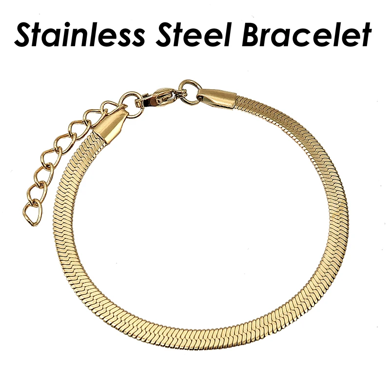 Gold Herringbone Bracelet Snake Chain Bracelet Mens Chain Bracelets