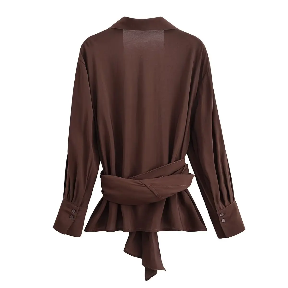 Chic Fashion Waist Tied Knot Brown Shirts for Women 2025 New Long Sleeve Casual Simple Woman Stripe Shirt And Blouse Tops