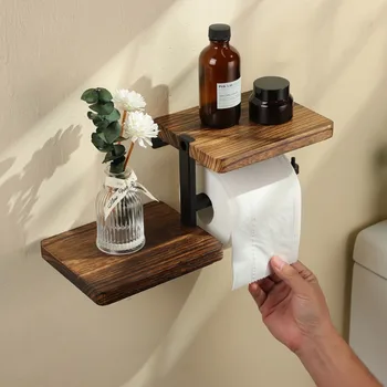 1 porta carta igienica da parete in legno, dispenser per rotoli di carta igienica, porta fazzoletti in ferro, accessori da bagno 1