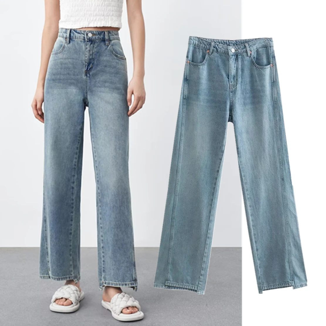 Withered 2023 Spring Summer Vintage Mom Jeans Loose Wide Leg Denim Pants Casual Ankle Jeans Women women jeans pants 2020 summer fashion high waist blue wide leg denim jeans all match loose thin ankle length pants plus size