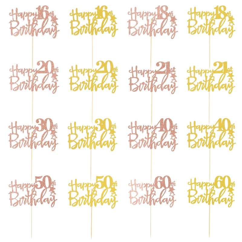 

3/5pcs Happy Birthday Cake Toppers 16 18 20 21 30 40 50 60 Years Old Cake Decoration Birthday Party Baking Dessert Decor Supplie