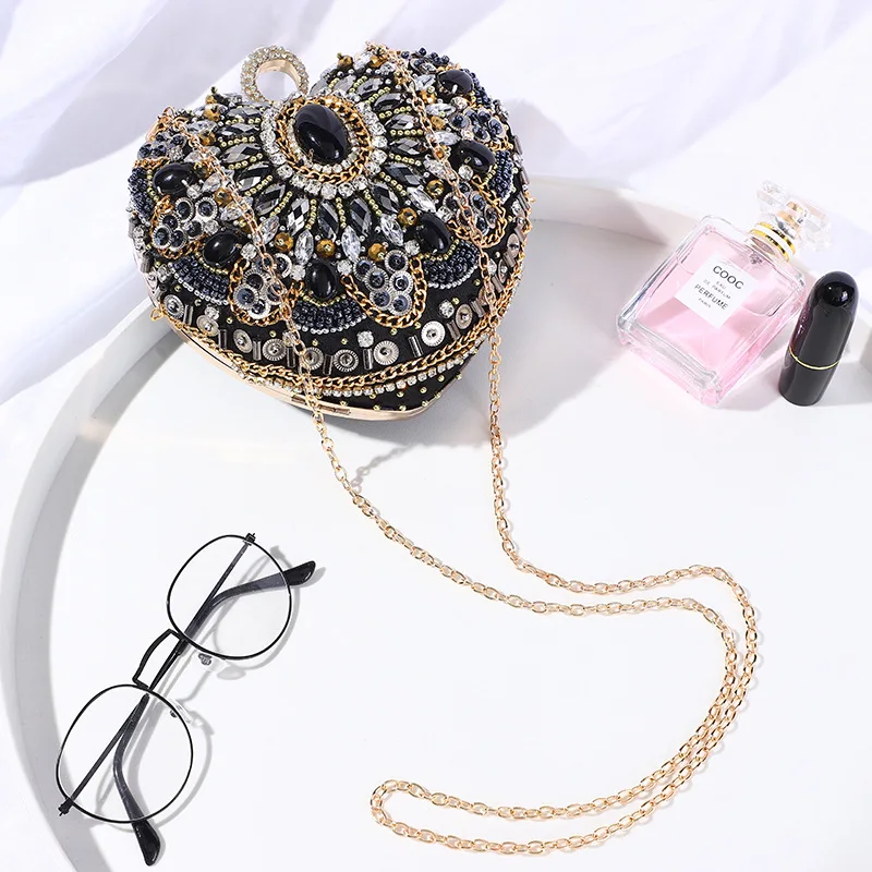 Heart Women Bag Finger Diamonds Purse Clutch Chain Shoulder Emroidery Messenger Bag Rhinestones Weeding crossbody bag women shoulder bag women messenger bag
