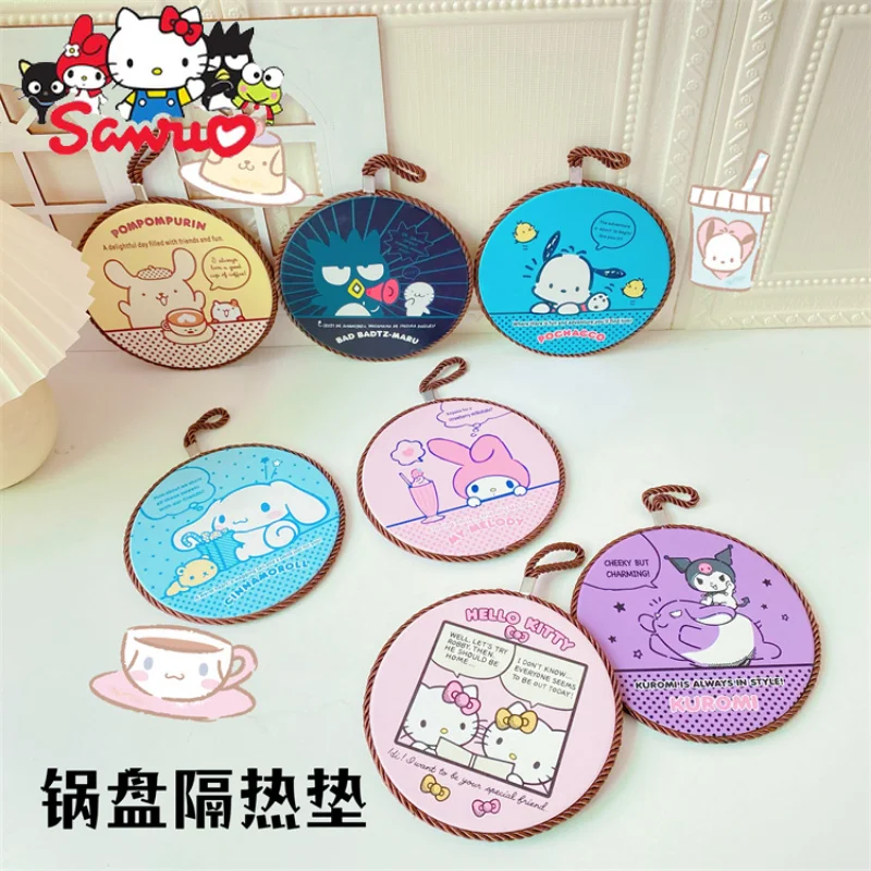 

Sanrio Melody Kuromi Hello Kitty Cinnamoroll Pochacco Table Insulation Mat Kitchen Home Pot Pan Cork Anti-scald Thickened Mat