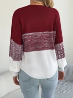 Woman Casual Color Block Striped Sweater Round Neck Lantern Long Sleeve Twist Knitted Tops for 2025 Autumn Winter Women Clothes - Image 2