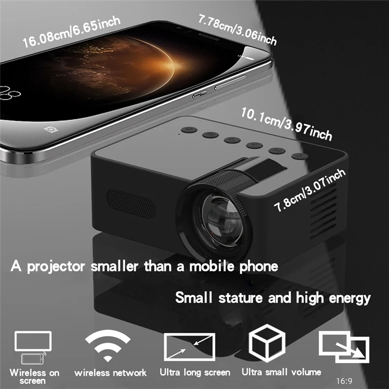 Practical-YT100 Mini Home Projector Projector Portable Mini Home Theater Wireless Cell Phone Multi-Function Projector Easy Insta